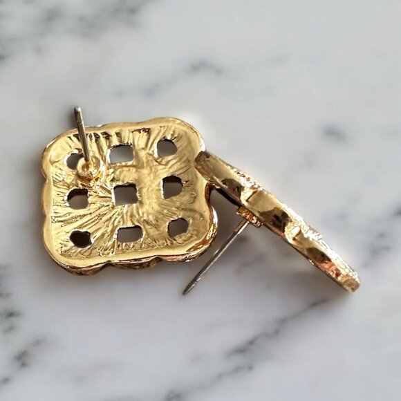 NEW Catherine Gold and White Enamel Woven Celtic Scroll Earrings - Picture 2 of 2